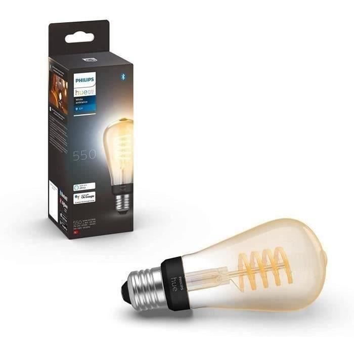 Philips Hue White Ambiance, ampoule LED connectée E27 Filament ST64, compatible Bluetooth, fonctionn