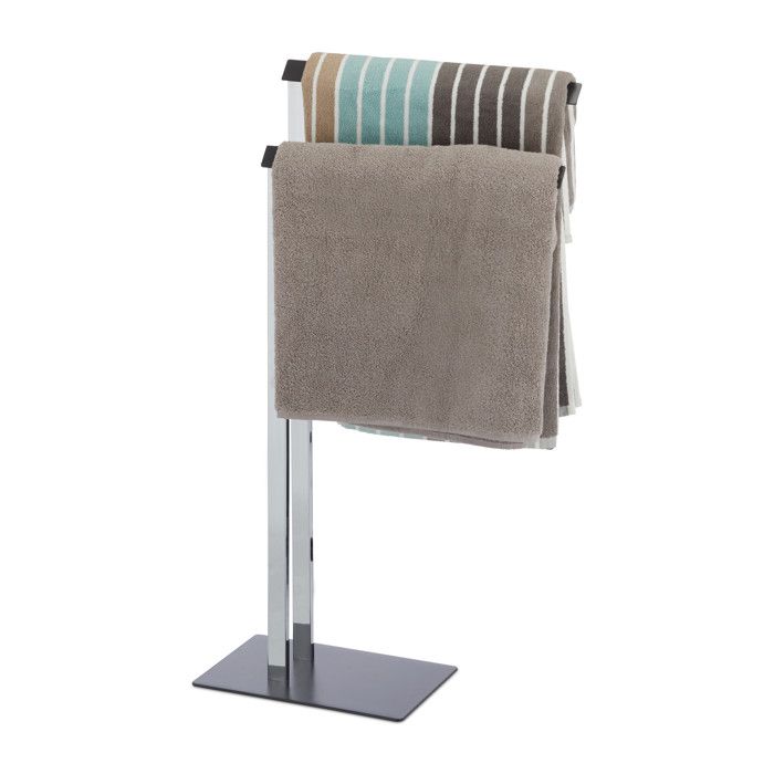 Relaxdays Porte-serviettes sur pied Support pour serviettes de bain 2 barres chrome 82 x 46 x 20 cm chrome anthracite