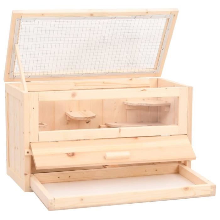 Cage à hamster 60x30x35 cm bois massif de sapin - SALALIS - DP6923