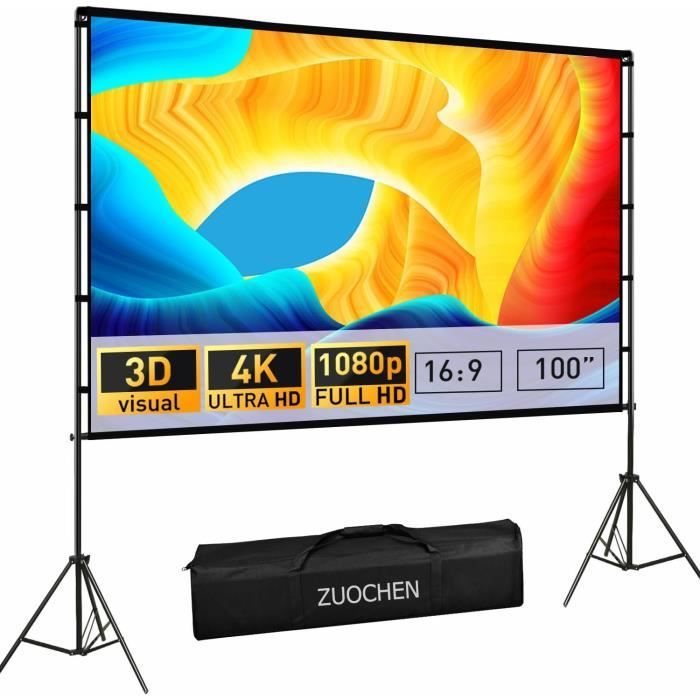 100" Écran De Projection, Ecran Videoprojecteur 4K HD 16