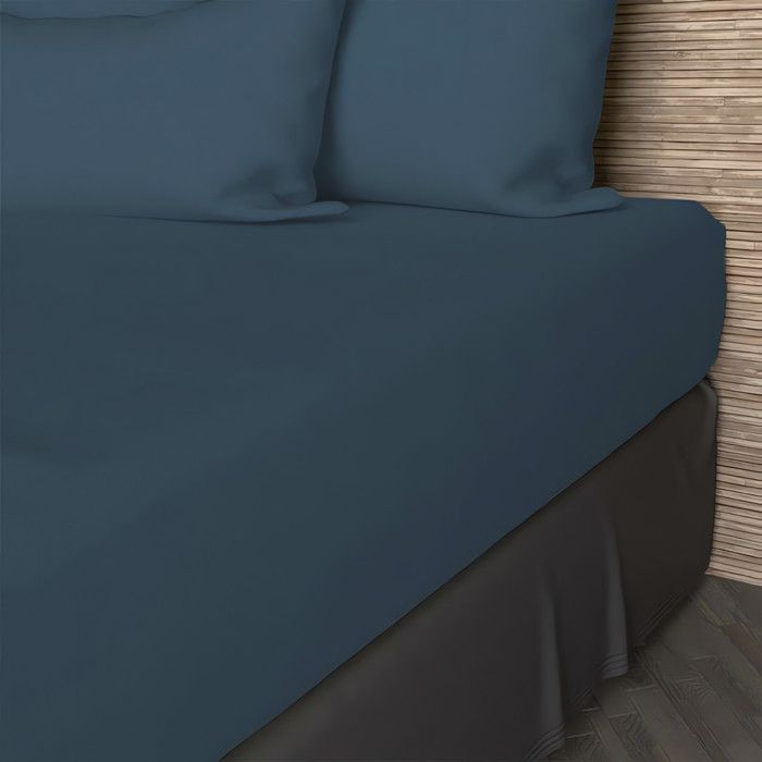 Drap housse en coton 57 fils 200x200 cm UNI bleu canard par Soleil docre Drap housse en coton 57 fils 200x200 cm UNI bleu canard par Soleil docre