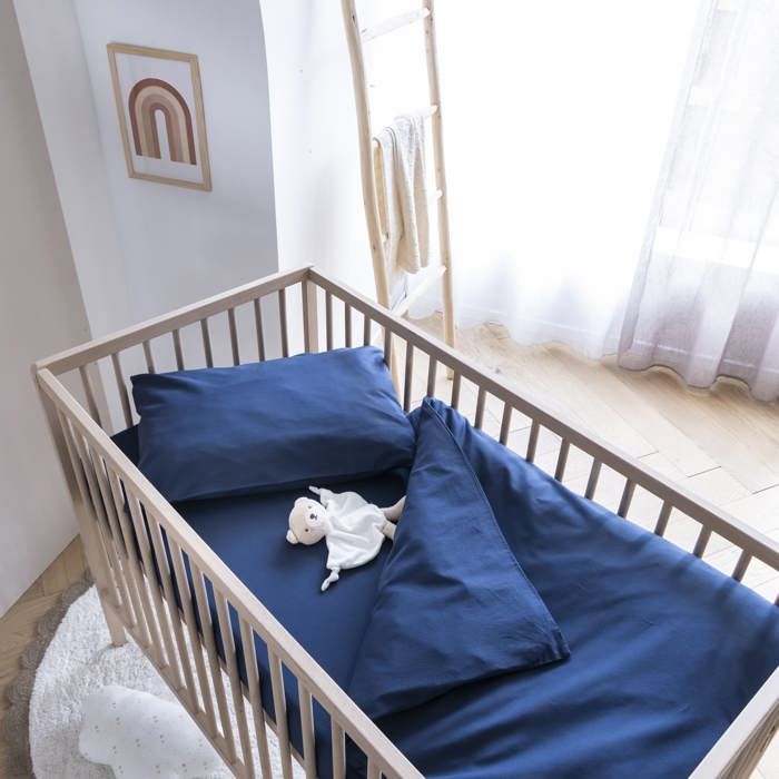 Housse de couette bébé coton lavé 80x120 SOMEO Bleu marine