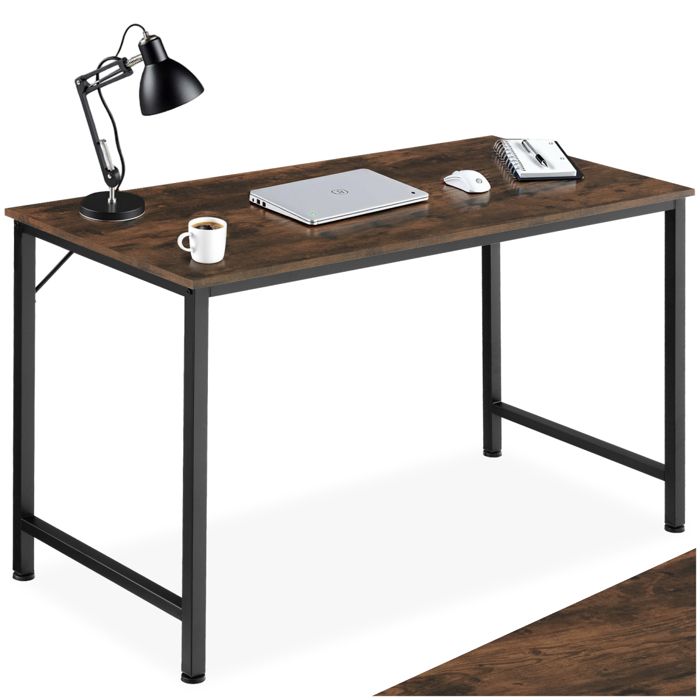 Bureau - TECTAKE - Table de bureau JENKINS en bois et acier au style industriel 140 x 60 x 755 cm - Bois foncé