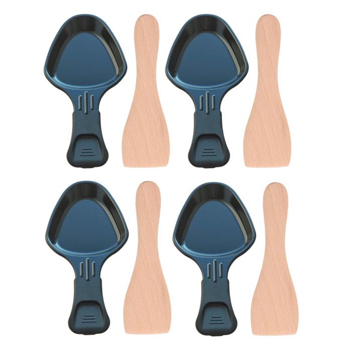 Lot de 4 coupelles à raclette et 4 pelles en bois pour Poêlon spatule raclette Raclette gril Wok MOULINEX TEFAL 164052