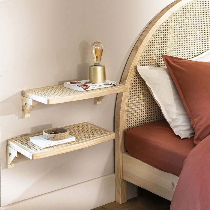 Commode 3 Tiroirs Avec Façade Cannage Terre De Nuit - Pin Massif, Dimensions 40x90x90cm