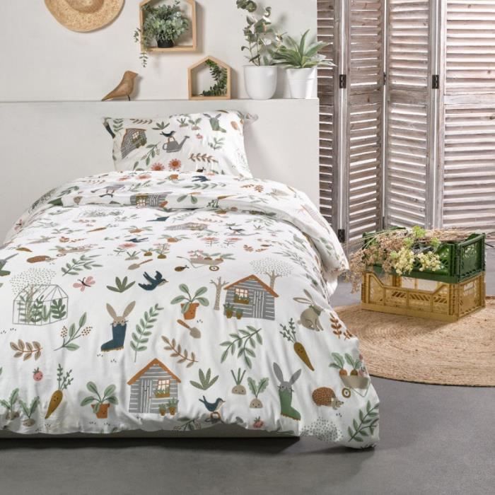 Parures de couettes - Today - Parure de lit simple en coton à motif jardinerie - Multicolore - 140 x 200 cm