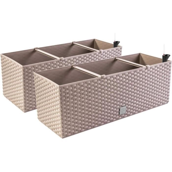 Lot De 2 Jardinières Balcon Aspect Rotin - Noir, 17L, Rectangulaire, Marque PAFEN, Neuves