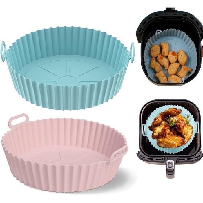 Plat Air Fryer 2 Moules Silicone Pour Air Fryer - Ronds Et Réutilisables | Compatibles Four, Micro-ondes | Gris Et Bleu Moule Airfryer Action