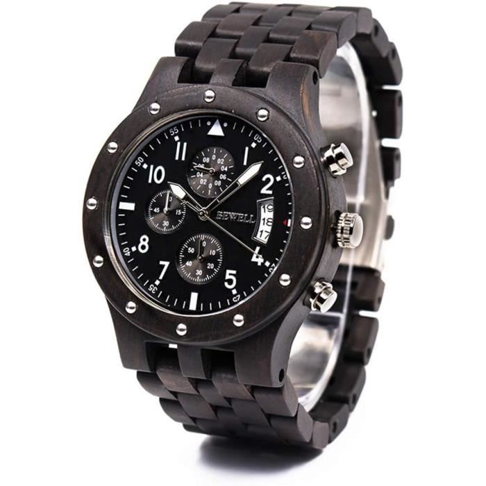 Mouvement Japonais Lumineux 100 Montre En Bois Naturel Avec Fonction Chronographe Affichage De