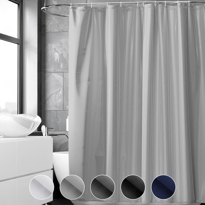 Rideau De Douche Imperméable 240x200 Cm - Motif Baleine Bleu - Avec 12 Crochets Métalliques - Polyester Lavable