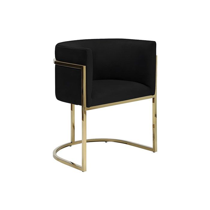 Chaise avec accoudoirs - Velours et acier inoxydable - Noir et doré - PERIA
