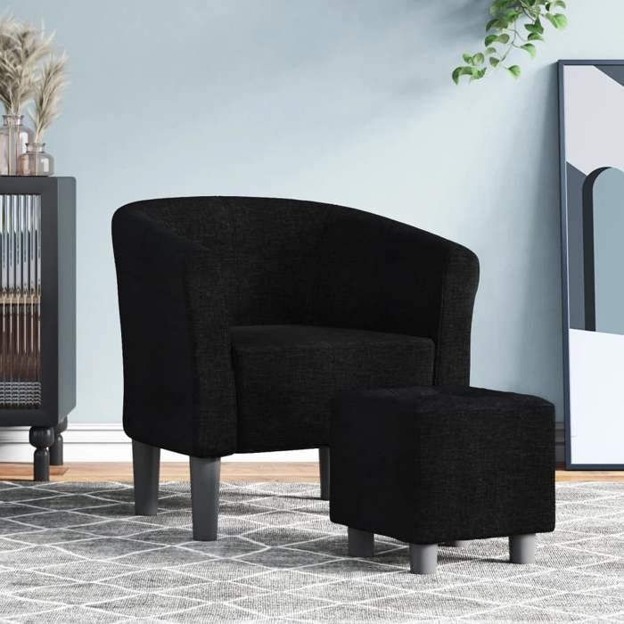 vidaXL Fauteuil Cabriolet avec Repose-pied Chaise avec Accoudoirs Canapé avec Dossier Siège Rembourré Salon Chambre Noir 356439