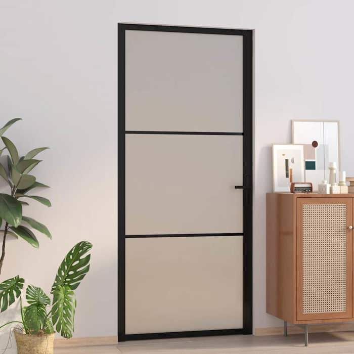 vidaXL Porte intérieure 93x201 5 cm Noir Verre mat et aluminium 350554