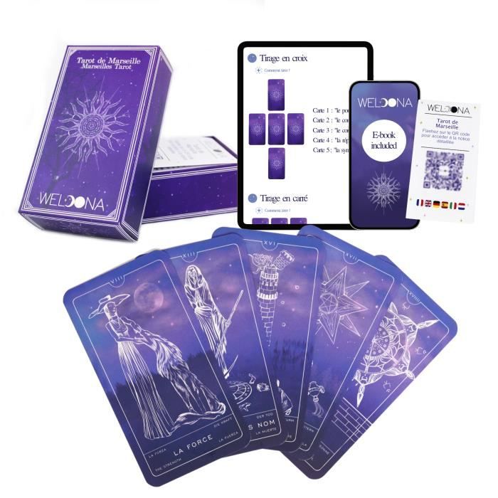 WELOONA - Tarot de MarseilleJeu de Tarot divinatoire (78 cartes avec E-book inclus)