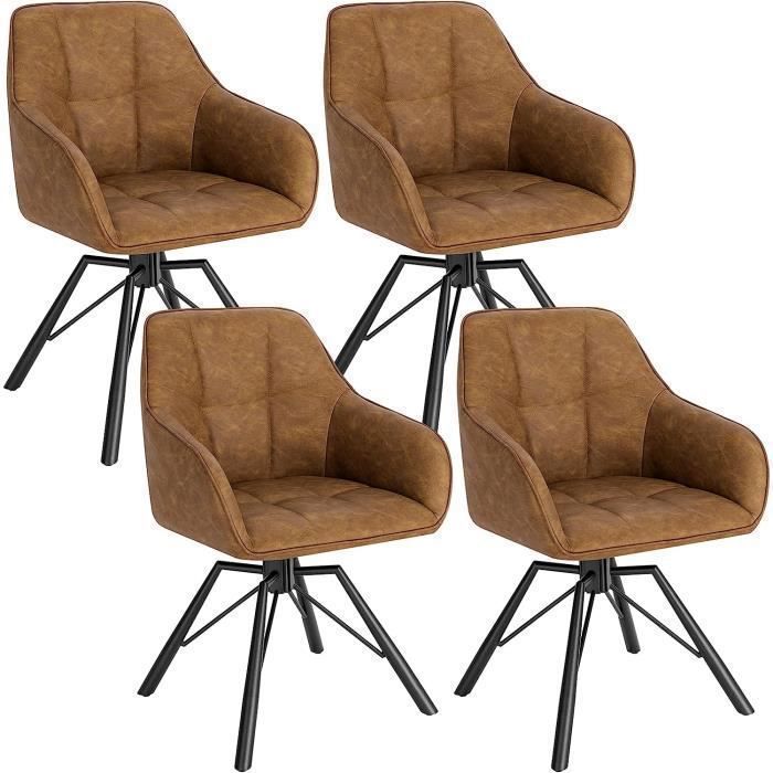 WOLTU Chaise Pivotante à 360° Lot de 4 Chaise Salle à Manger Scandinave Fauteuil en Faux Cuir Vintage Marrone Clair W0ATT0030-4