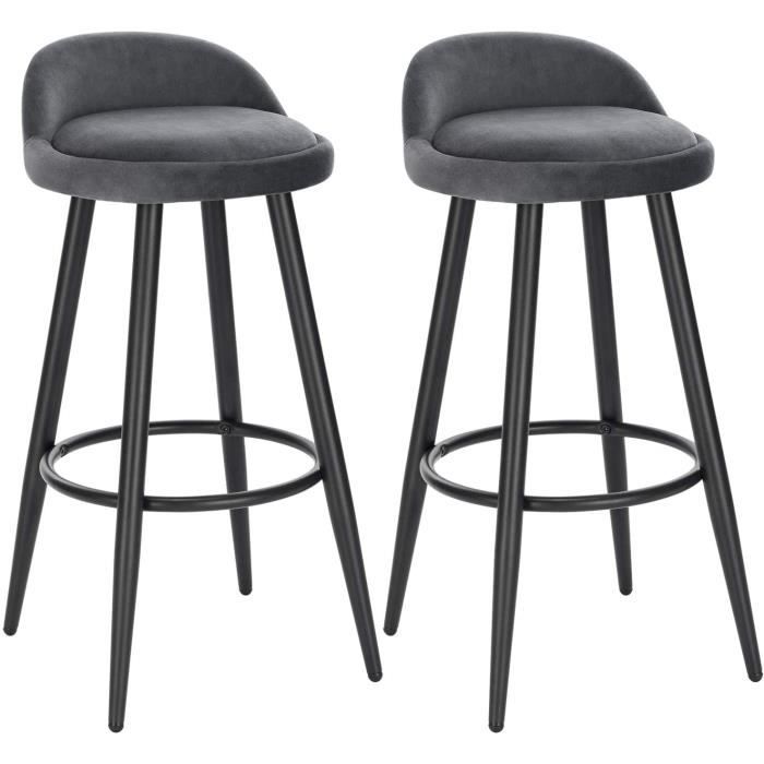 WOLTU Lot de 2 Tabouret de Bar Chaise de Bar en Velours Tabouret Bistro avec Repose-Pieds en métal Noir Gris Foncé WOLTU Lot de 2 Tabouret de Bar Chaise de Bar en Velours Tabouret Bistro avec Repose-Pieds en métal Noir Gris Foncé
