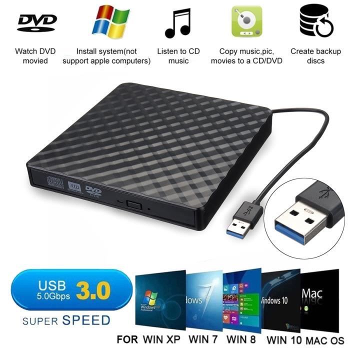 Lecteur CD DVD Externe USB 3.0 - Graveur CD pour Windows 7/8/10 / XP /  Vista / Mac OS(Noir) - Cdiscount Informatique