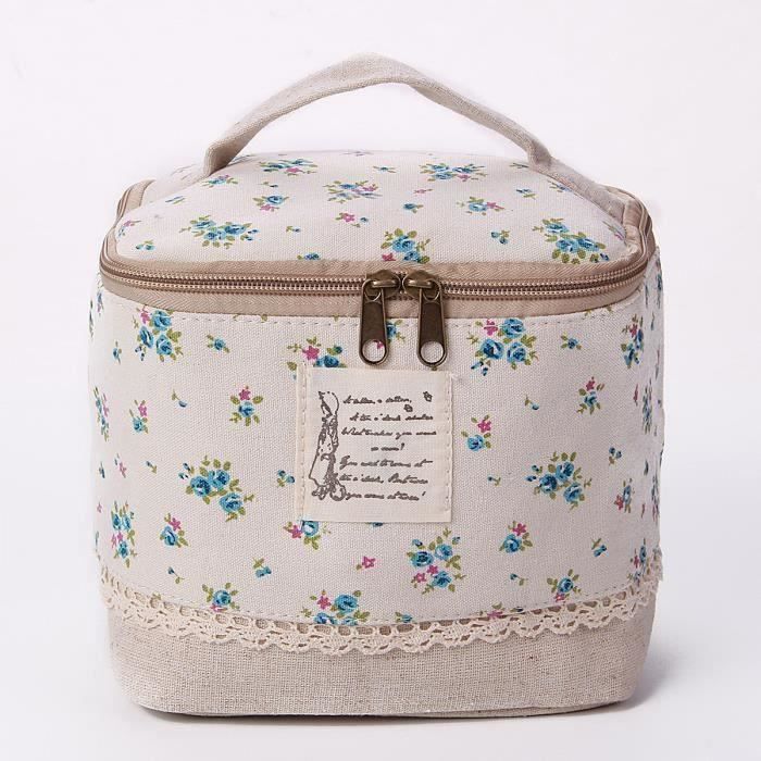 Set De 3 Trousse De Toilette Femme - Motif Floral Bleu - Grande Capacité, Poignée - Pour Voyage Et Quotidien