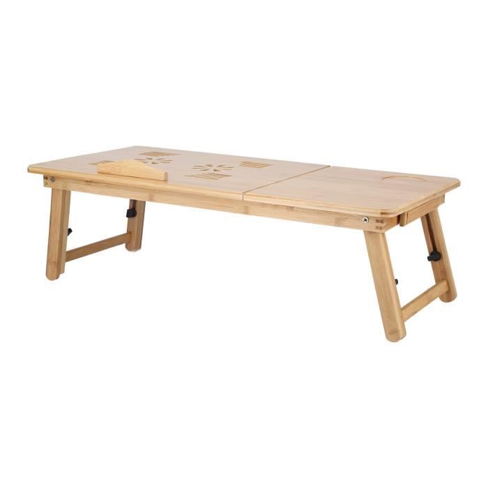 Bureau Portable Bambou Pour Ordinateur Portable – Plateau Inclinable, Pieds Pliants, 50x30 Cm - 5