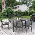 Ensemble de jardin 6 personnes chaises empilables table extensible 90/180L cm alu. textilène gris 180x89x74cm Noir-1