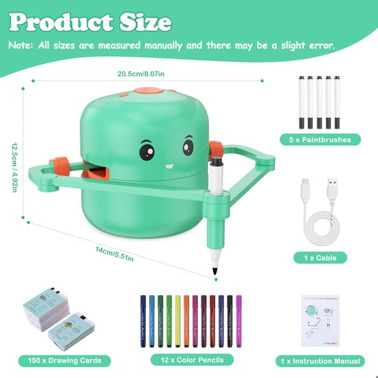 Drawing Robot for Kids with 100 Cards and 12 Pens, robots qui dessine, Robot Dessinateur Interactif, machine à dessiner éducative, Jouet d'apprentissage Vocal Interactif pour Garçons Et Filles