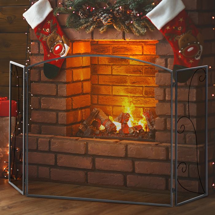 Pare-feu Ancien En Acier Avec Maille - 58x41x20 Cm, Pliable (vintage UK)