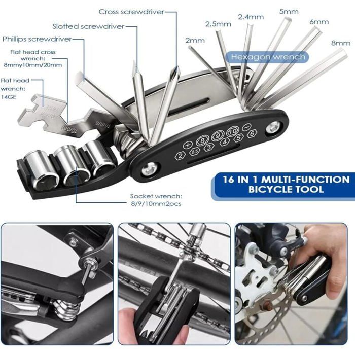 OUTILLAGE CYCLE,A--Kit'outils portables 16 en 1 pour la réparation de