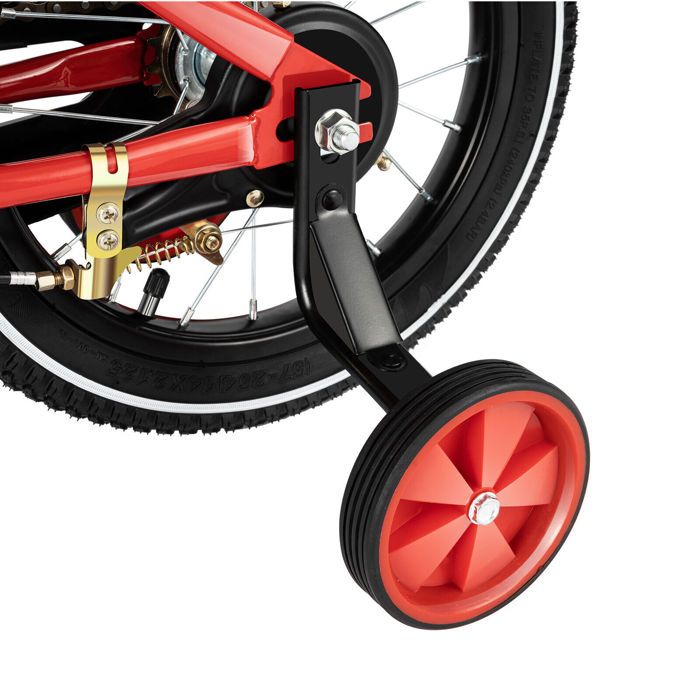 Vélo Enfant 14 Pouces Avec Roues Stabilisatrices – Cadre Acier, Freins Doubles, Hauteur Siège Réglable, Rouge, Pour 2-4 Ans (100-115 Cm)