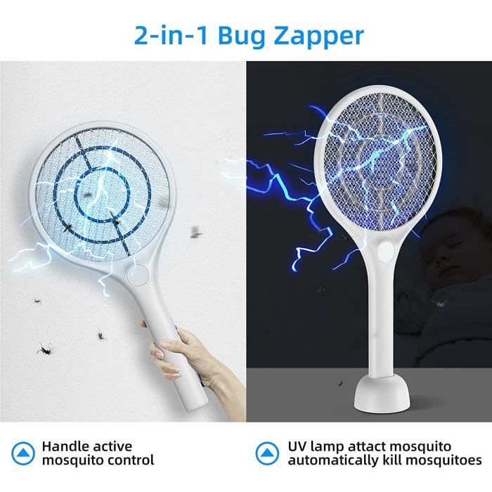 Raquette Anti‑moustique Rechargeable USB – 3000V, Lumière UV – Mode Automatique Et Manuel – Pliable, Portable