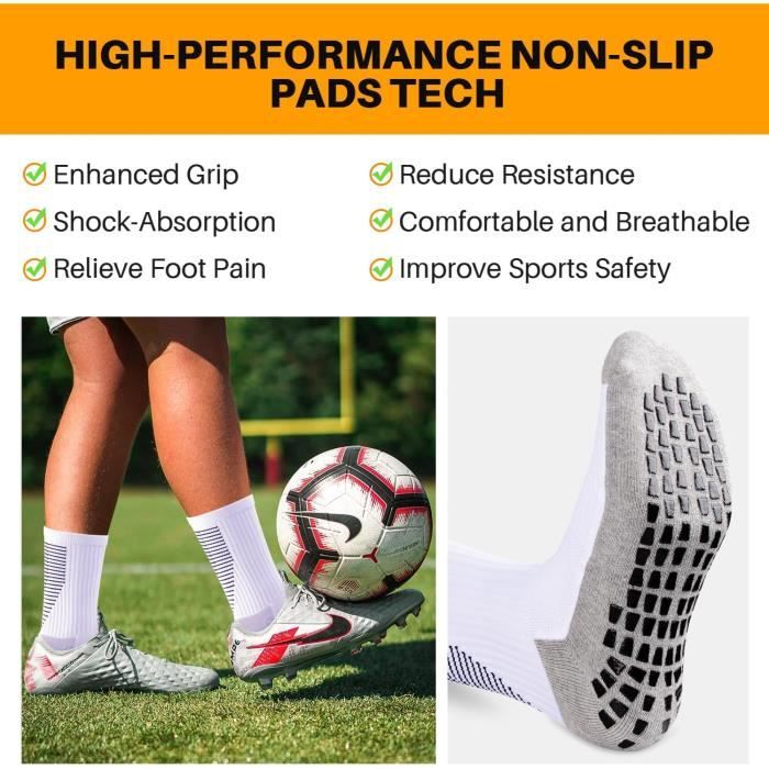4 Paires Chaussettes Antidérapantes Grip – Football, Basket, Yoga, Fitness – Homme/Femme 39-45