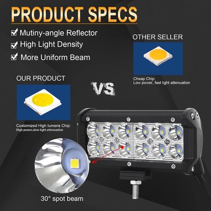 Acheter 2 pièces super lumineux 34W LED lampe de travail convient pour  voiture camion ATV SUV DC phare Led véhicule tout-terrain voiture lumière LED  12V/24V