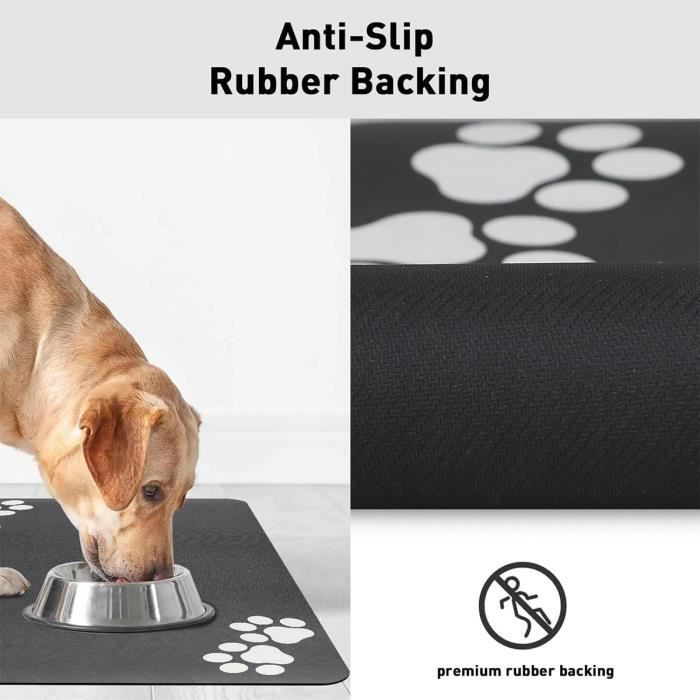 Tapis De Gamelle Pour Chien Absorbant 40x60cm - Antidérapant, Facile à Nettoyer, Patte Et Os Mignons