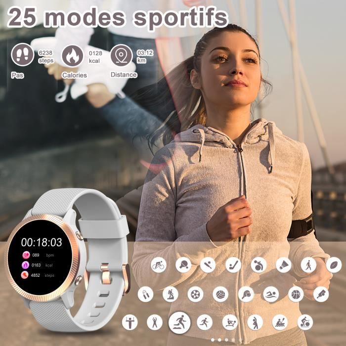 Montre Connectée Femme Intelligente SmartWatch Sport Etanche Double Sangles  pour Iphone Huawei Android iOS gris - Cdiscount Téléphonie