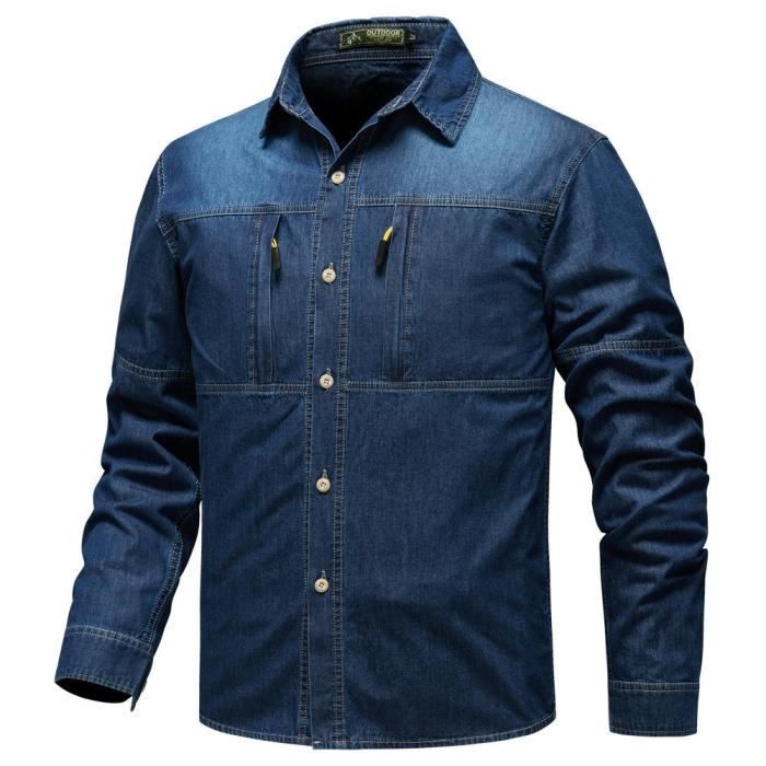 Jean Chemises Homme Col Manches Courtes Loisirs Chemise Slim Fit Denim Shirt Western Cowboy Léger Transition Veste Été avec Poches Couleur Unie Shirt Hommes A-Light Blue XXL