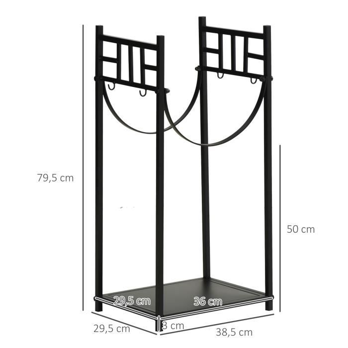 Porte bûches range bûches vertical en métal intérieur extérieur 50 x 30 x  100 cm noir