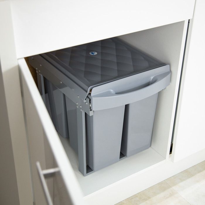 Poubelle encastrable coulissante, 2 bacs, système de trie pour le sous-évier, 2x8 l, 35,5 x 25 x 47 cm, noir, Relaxdays | Leroy Merlin