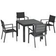 Ensemble de jardin 6 personnes chaises empilables table extensible 90/180L cm alu. textilène gris 180x89x74cm Noir-3