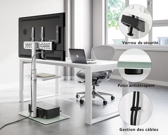 Support TV Au Sol FITUEYES Pour Écran 32-60" - Pivotant 70°, Réglable En Hauteur, 2 Étagères - Max 30kg