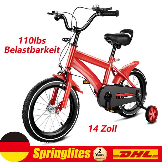 NadineDutol Vélo Enfant 14 Pouces Cruiser Universel Garçon Fille - Dès 3-6 Ans Avec Roues Stabilisatrices, Freins Fiables, Siège Réglable, Cadeau Débutant