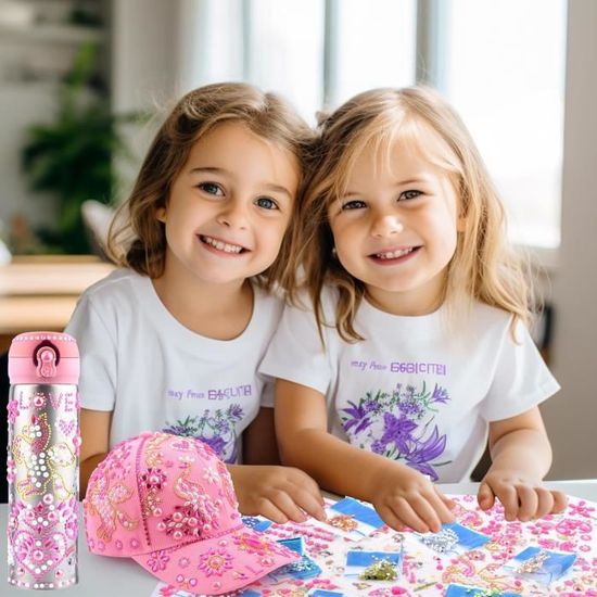 Cadeaux Pour Filles 4 5 6 7 8 9 10 11 Ans DIY Casquette De Baseball Et Bouteille D'eau, Kit De Bricolage Pour Enfants Avec Sticker Licorne Strass, Retour à L'école Anniversaire