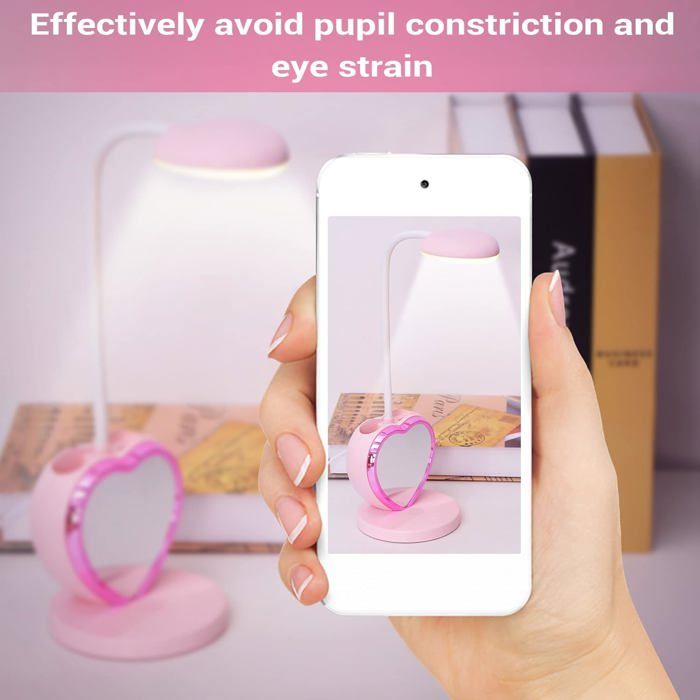 Lampe De Bureau Avec Chargeur, Lampe De Bureau LED Dimmable 3 Couleur, Lampe De Bureau Enfant Rechargeable Avec Porte-Stylo,Col De Cygne Flexible, Lampe Lecture Sans Fil Pour Chambre Livre,Deco Bureau