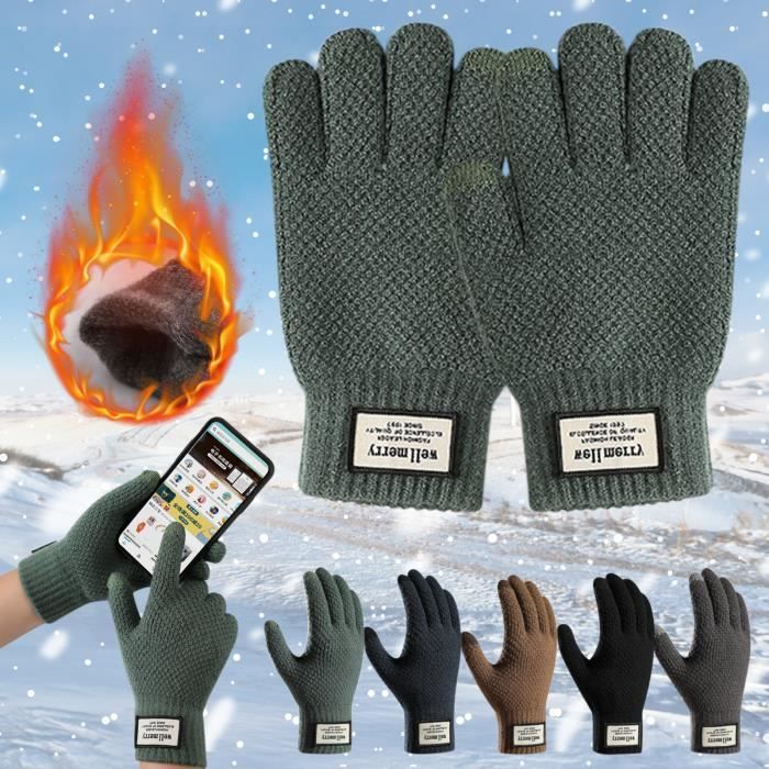 Gris-Gants d'Hiver Optiques pour Homme, Mitaine en Laine Épaisse