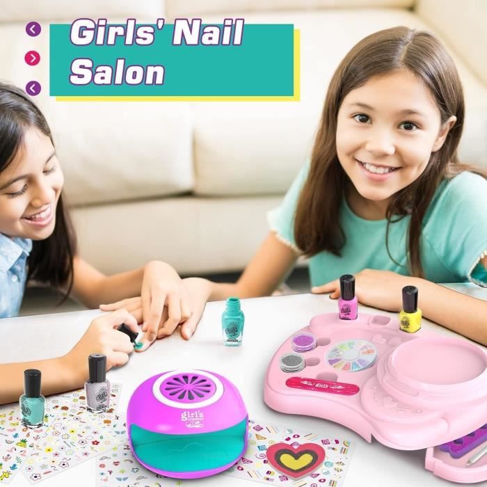 Coffret Vernis à Ongles Enfant - 6 Couleurs à L'eau Non Toxique, Paillettes, Autocollants, Sèche-ongles - 11