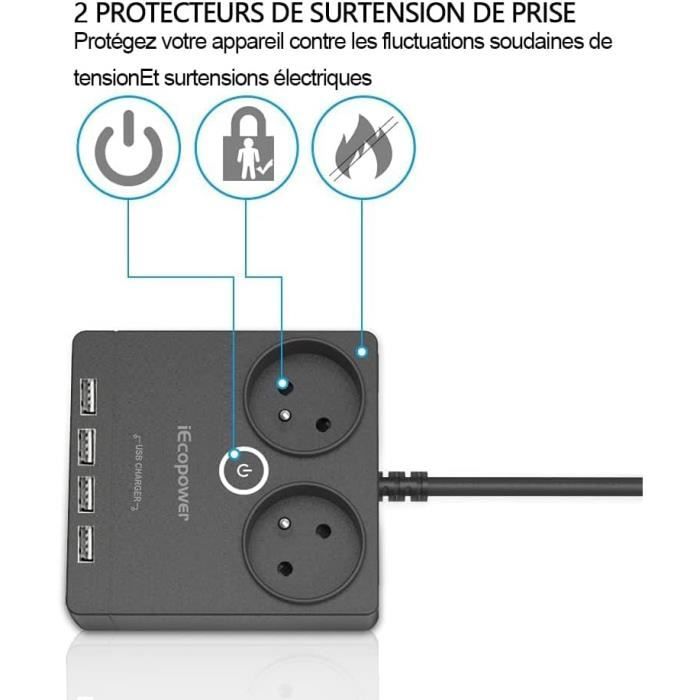Multiprise USB avec 10 Prises,Multiprise Électrique avec Interrupteur,prise  de protection contre les surtensions, prises de contact - Cdiscount  Bricolage