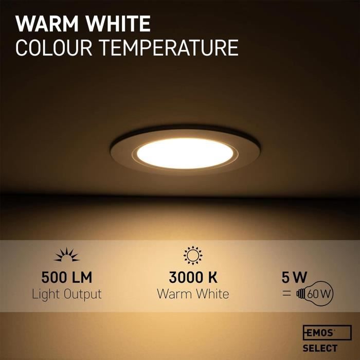 Pack De 5 Spots LED Encastrables GU10 - 3W, Blanc Chaud 3000K, Chrome, Pour Plafond, Neuf
