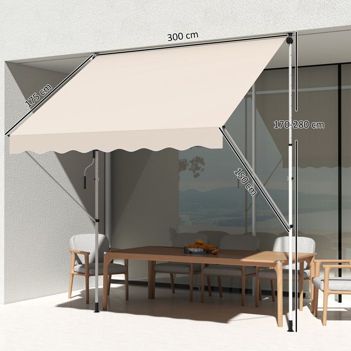 Outsunny Store Banne Manuel Rétractable 2,5x2 M – Aluminium Et Polyester Imperméable – Inclinaison Réglable, Livré En Kit – Pour Terrasse, Fenêtre, Devanture