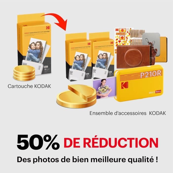 Imprimante Photo Portable KODAK Mini 2 Retro 4PASS + 68 Feuilles – Neuve