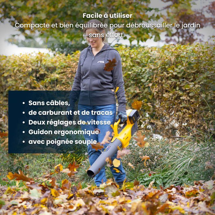 Souffleur à Batterie STIGA BL 100e Kit 20V 4Ah - Vitesse Réglable, Léger Et Puissant Pour Jardin