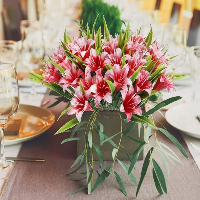 24 bouquets de fleurs artificielles d'extérieur, fleurs en plastique synthétique inaltérables, fausses plantes pour la décoration de jardinières suspendues, jardin intérieur/extérieur, porche, jardini