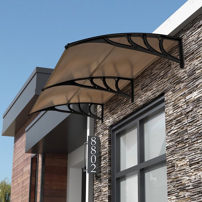 Auvent de porte marquise 120x80 cm en Polycarbonate anti UV Marron– FR